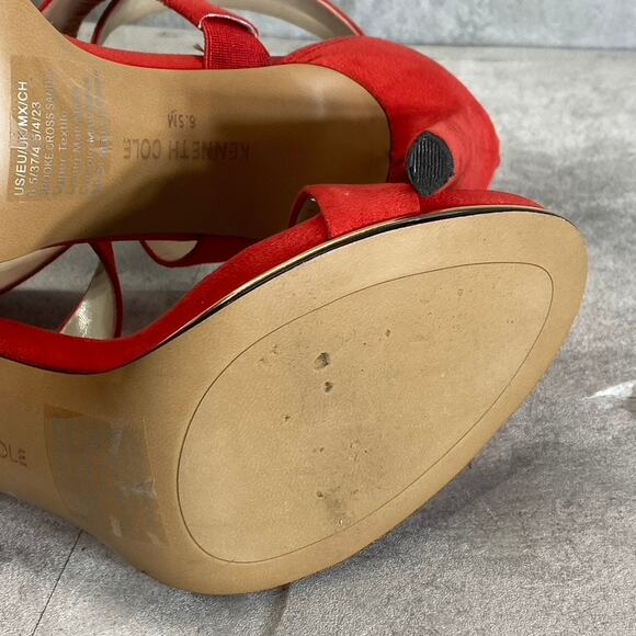 KENNETH COLE NEWYORK Women's Red Brooke Cross Heeled Round-Toe Dress Sandals - Picture 7 of 9